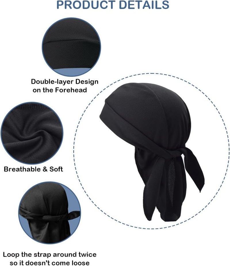 SRLLBBY Sweat Wicking Do Rags Skull Caps, Cooling Hip Hop Hat, Beanie Durag Motorcycle Head Wrap Doo Rag Liner for Men Women - Image 4